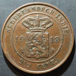 Old Foreign World Coin: 1913 Netherlands East Indies 2 1/2 Cent
