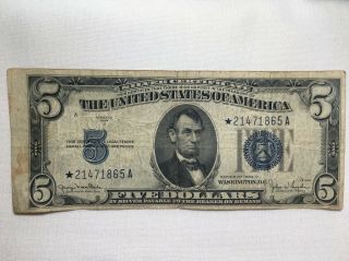 Five Dollar 1934 D " Star " Silver Certificate $5.  00 Circulated,