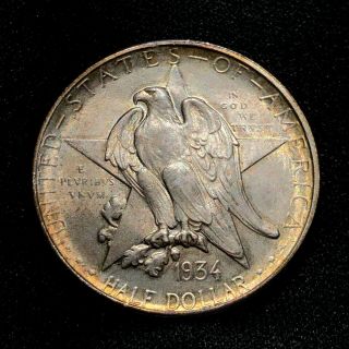 1934 U.  S.  Texas Silver Commemorative Half Dollar (au,  Toned Reverse)