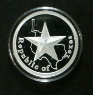 1oz.  999 Fine Silver Republic Of Texas Alamo Round Coin Proof E