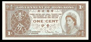 Hong Kong P325b 1 Cent Young Bust Of Queen Elizabeth Ii,  Bradbury - Wilkinson Unc