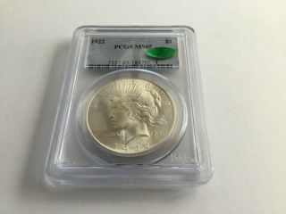 1922 Peace Dollar Ms 65 Pcgs Value 125.  00.  Cac Approved