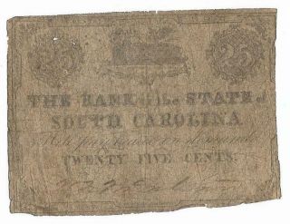 Csa Bank Of South Carolina Fractional Bank Note,  25 Cents,  Issued 1861circulated