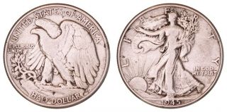 Fc.  073} United States Of America 1/2 Dollar 1945 / Walking Liberty / Silver / Vf