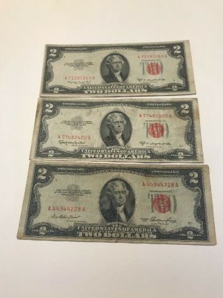 Set Of 3 $2 Red Seal Notes 1953