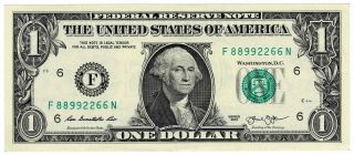 Series 2013 United States $1 One Dollar Frn Fancy Serial Number Doubles
