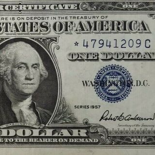 Star Note 1957 $1 One Dollar Silver Certificate - Old Us Currency Blue Seal