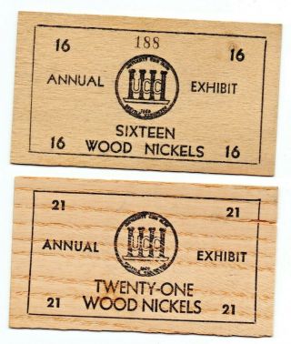 Washington - Seattle,  (university Coin Club) Flat Wooden Nickel 1982 & 1987 Wa