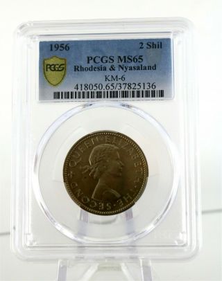 1956 Rhodesia & Nyasaland 2 Shilling Coin Pcgs Ms65 " Population 2,  None Finer "