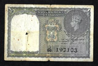 1940 World Banknote Government Of India 1 One Rupee George Vi