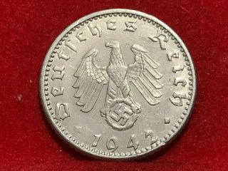 50 Reichspfennig 1942 A German Nazi Coin With Swastika Alu
