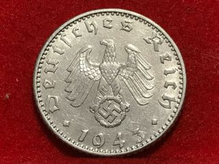 50 Reichspfennig 1943 A German Nazi Coin With Swastika Alu