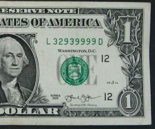 2013 $1 (one Dollar) – Note,  Bill - Fancy Number – Trinary,  Five 9 