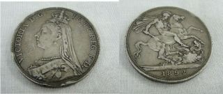 1892.  925 Silver Queen Victoria British Crown Coin Jubilee Head Portrait