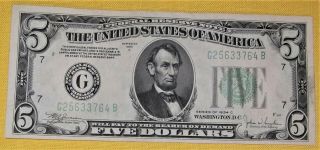 1934 C Five Dollar U.  S.  Federal Reserve Note Crisp