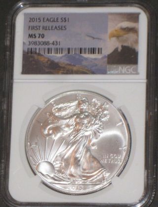 NGC MS 70 - 2015 S$1 1oz Silver American Eagle First Releases - Bullion 2