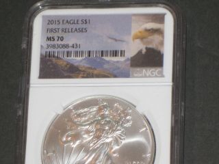 NGC MS 70 - 2015 S$1 1oz Silver American Eagle First Releases - Bullion 4
