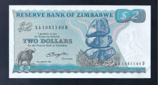 Zimbabwe,  1980,  $2 Dollars,  P - 1a,  Crisp Aunc