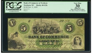 Newbern,  Nc - Bank Of Commerce At Newbern $5 Nov.  3,  1859 Pcgs Apparent Very Fine