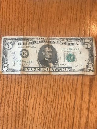 Us 1969 A $5 Five Dollar Bill United States Note Legal Tender