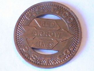 Transit Token Red Arrow Lines P.  S.  T.  Co.  Good For One Zone Fare Brass