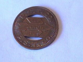 TRANSIT TOKEN RED ARROW LINES P.  S.  T.  Co.  GOOD FOR ONE ZONE FARE BRASS 3
