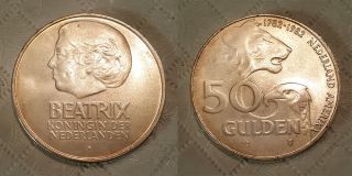 Netherlands 1982 Silver 50 Gulden,  Gem Bu,  Scarce Coin.