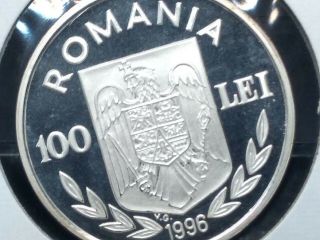 1996 Romania 100 Lei silver proof coin,  Atlanta Olympics 2