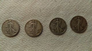 Four Walking Liberty Half Dollars - 1942s,  1945,  1944d And A 1945