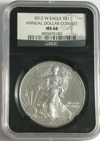 2012 W Ngc Ms68 Burnished Silver American Eagle Annual Dollar Coin Set Retro