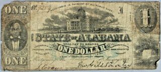 1863 $1 One Dollar The State Of Alabama Obsolete Note