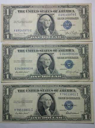 1935 D E F Silver Certificate Blue Seal $1 Dollar Bills - 1 Off Center Error