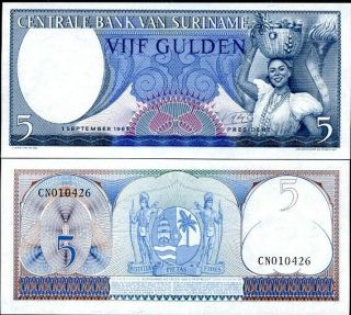 Suriname Surinam 5 Gulden 1963 P 120 Unc