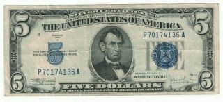 1934 C Us $5 Five Dollar Silver Certificate Blue Seal Pa Block Note H70174136