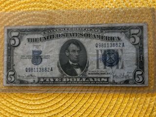 1934 - D $5 Five Dollar Silver Certificate Blue Seal Note