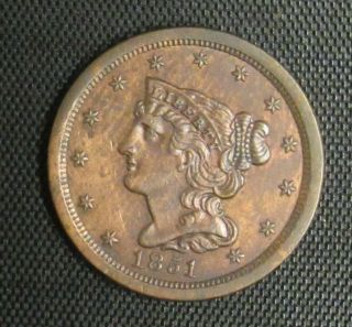 1851 Braided Hair Half Cent Unc