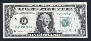 Us One $1 Frn Note Paper Dollar Greenback Bill - Series 1981 A - F41152247a -