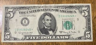 Five Dollar United States Star Note 1963.  A Series