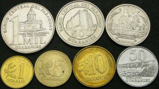 Paraguay 1,  5,  10,  50,  100,  500,  1000 Guaranies 1992/1996/2006 - 7 Coins - 960 ¤