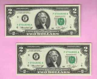 $2 1976 Usa Cu Federal Reserve Notes Two Dollar Bills Atlanta Green Seal