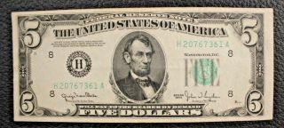 1950 $5 Five Dollars H St Louis Mo Federal Reserve Note H20767361a Fr 1961h 811