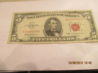 1963 U.  S.  Red Seal 5.  00 Note