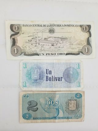 2 Vintage Venezuela Dominican Foreign World Currency Paper Money Bank Note Bill 2