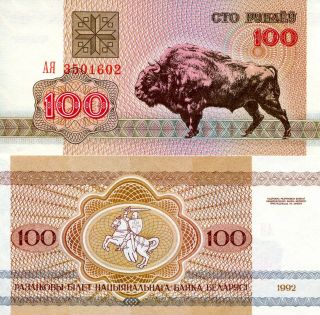 Belarus 100 Rubles Banknote World Paper Money Unc Currency Pick P - 8 Buffalo Note