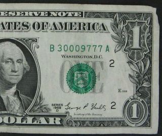 1969d $1 (one Dollar) – Note,  Bill - Fancy Serial Number - Lucky 777