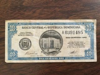 1961 Dominican Republic Paper Money - 10 Centavos Oro Banknote