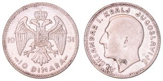 Ga.  133} Yugoslavia 10 Dinara 1931 / Paris / Silver / Vf