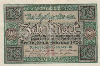 1920 Germany 10 Mark Note,  Pick 67a