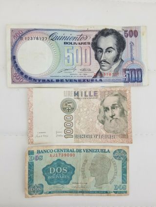 2 Vintage Venezuela Italy Foreign World Currency Paper Money Bank Note Bill