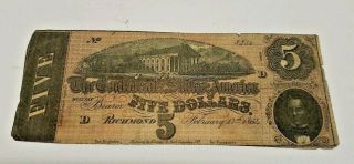 1864 Confederate States Of America $5 Civil War Csa Bank Note Currency